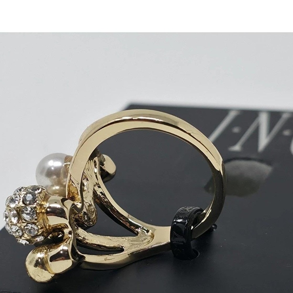 INC International Concepts Gold Tone Pearl Crystal Orb Ring Size 9 New with Tag - Picture 5 of 5